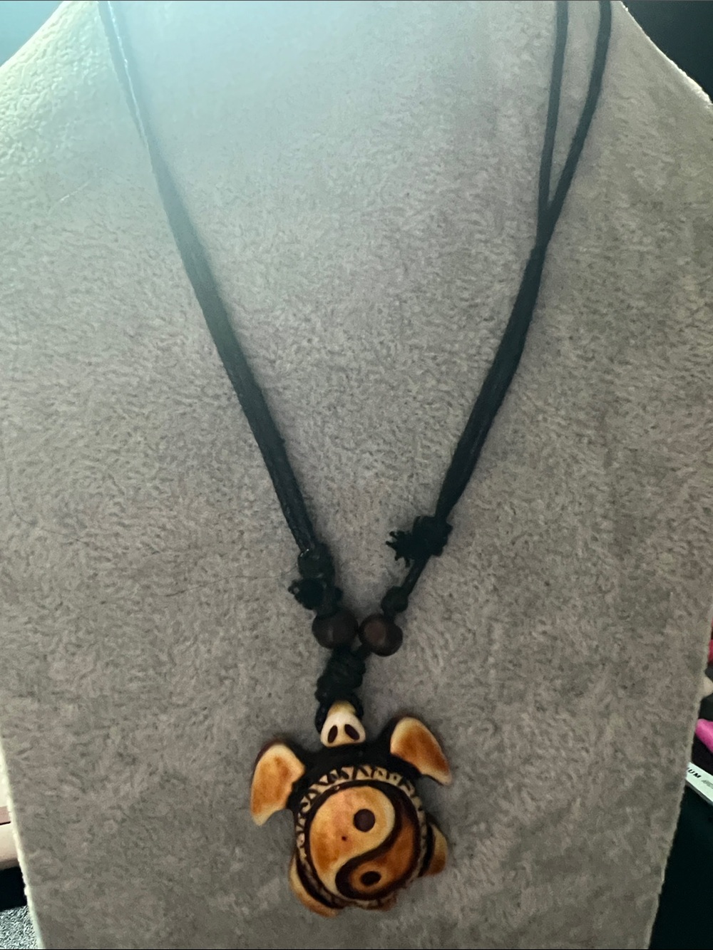 Handcrafted Turtle Yin Yang Pendant Necklace - Black Cord